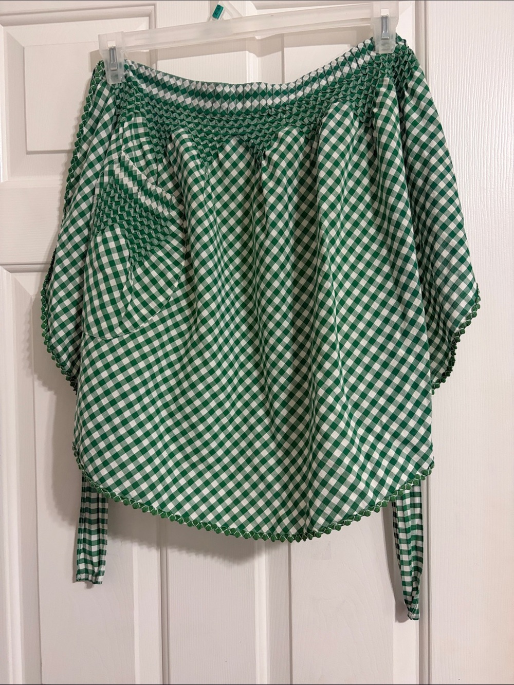 Cottagecore Kitchen Half Apron MCM in green & white gingham checkers